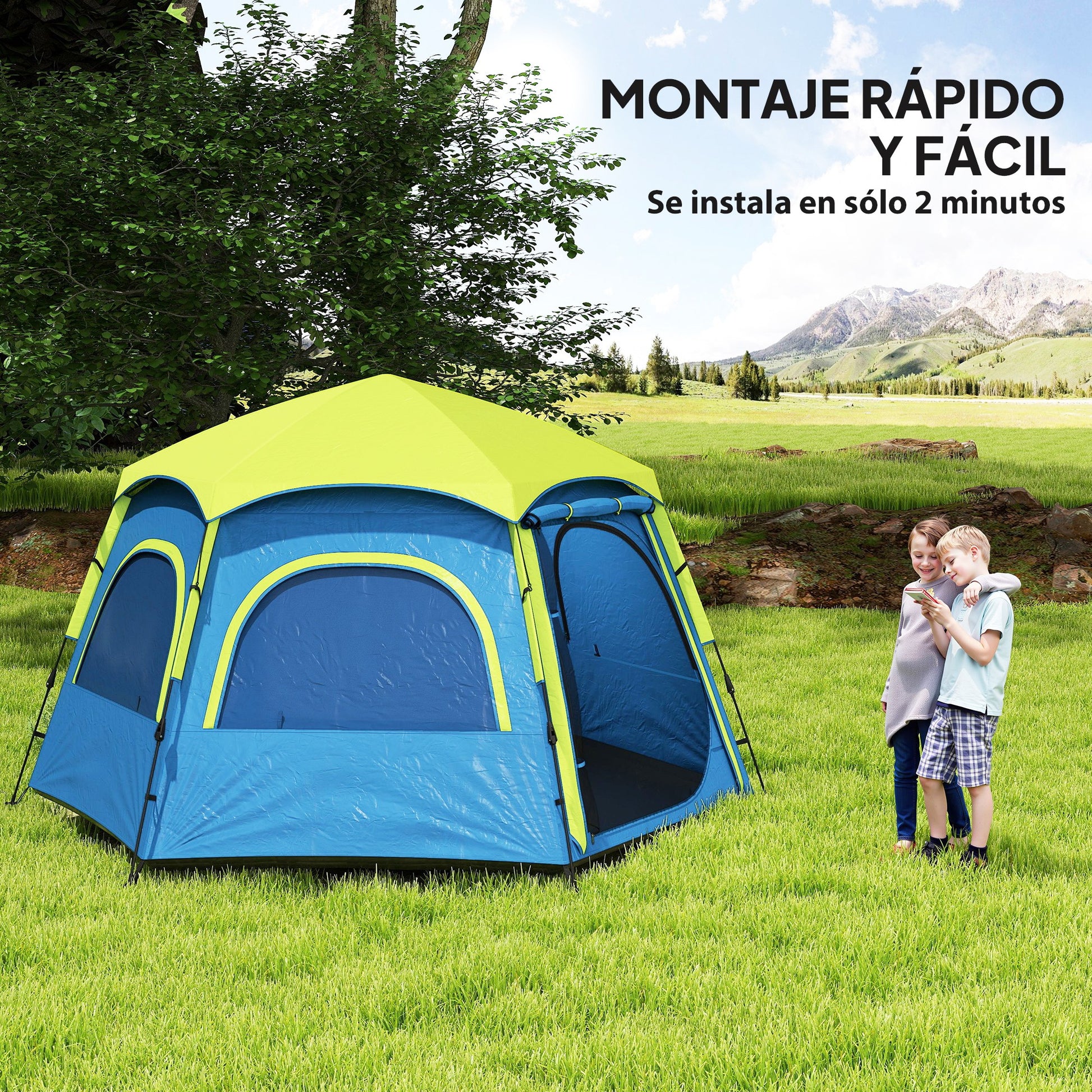 Camping Tent for 2-4 People Foldable Camping Tent with Easy Setup Mesh Windows Hook and Carry Bag UV Protection Waterproof for Hiking Blue and Green
