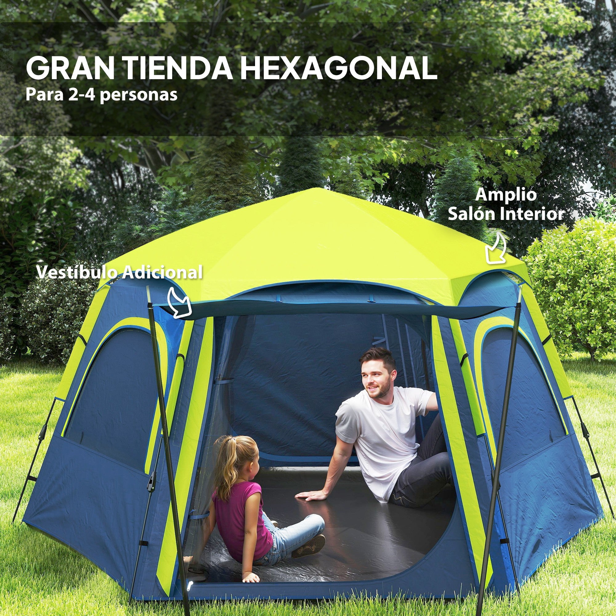 Camping Tent for 2-4 People Foldable Camping Tent with Easy Setup Mesh Windows Hook and Carry Bag UV Protection Waterproof for Hiking Blue and Green