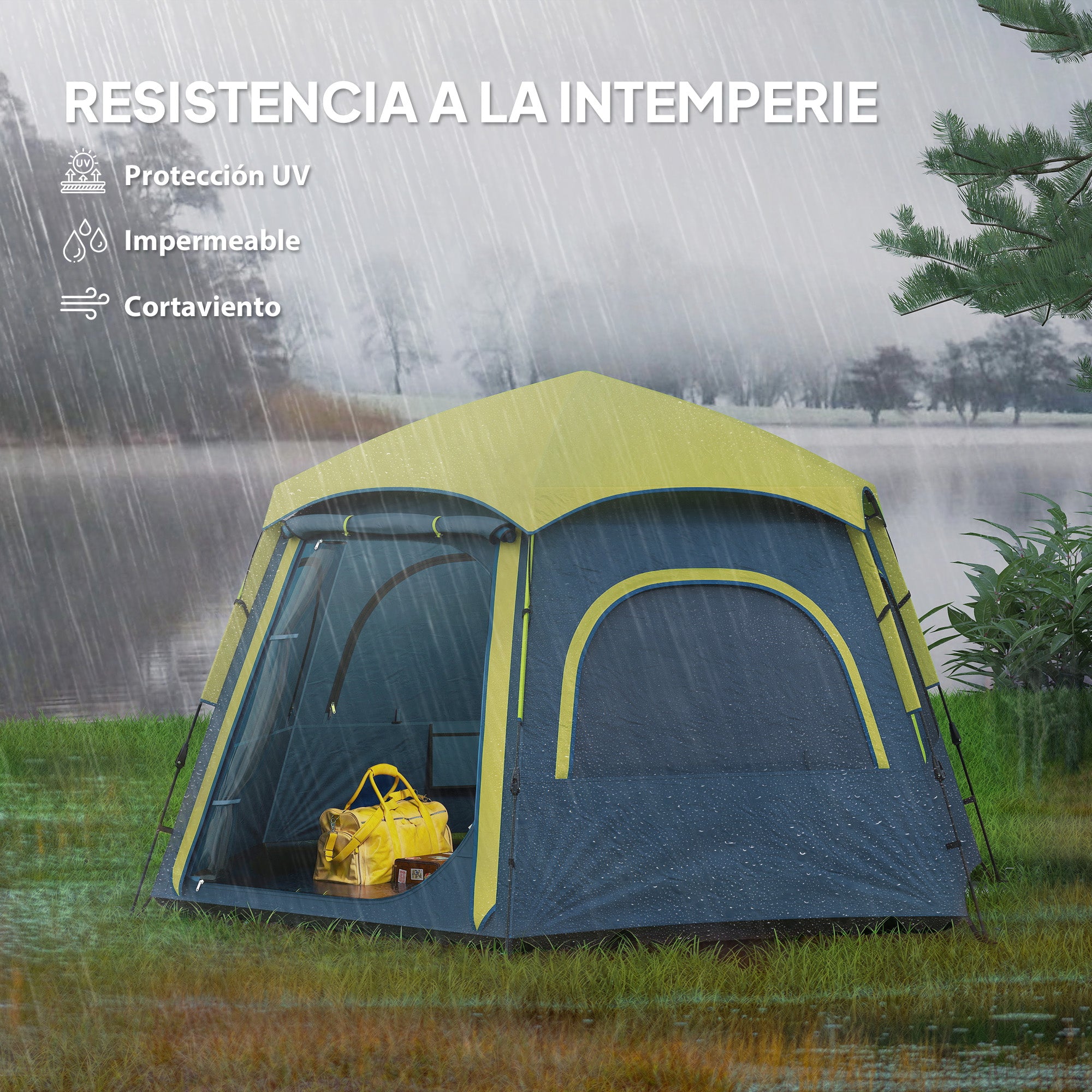Camping Tent for 2-4 People Foldable Camping Tent with Easy Setup Mesh Windows Hook and Carry Bag UV Protection Waterproof for Hiking Blue and Green