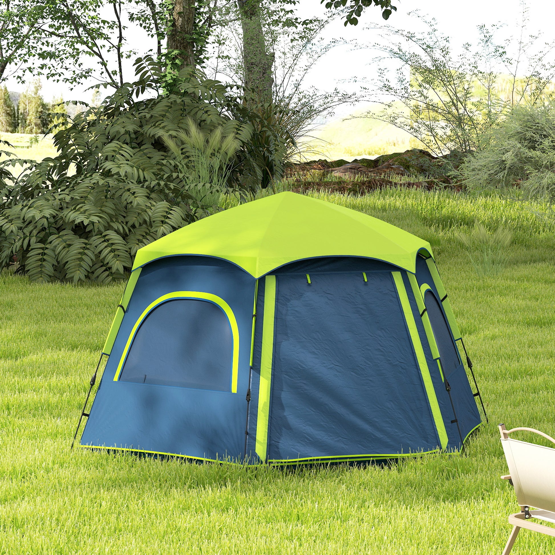 Camping Tent for 2-4 People Foldable Camping Tent with Easy Setup Mesh Windows Hook and Carry Bag UV Protection Waterproof for Hiking Blue and Green