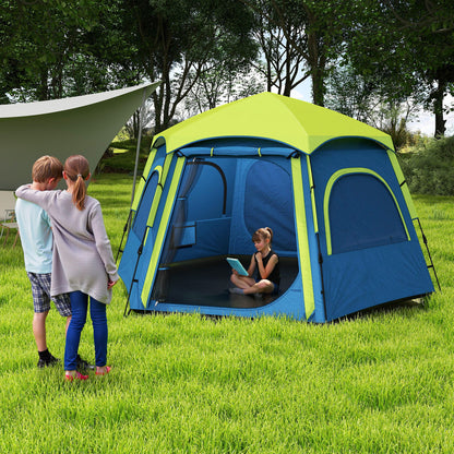 Camping Tent for 2-4 People Foldable Camping Tent with Easy Setup Mesh Windows Hook and Carry Bag UV Protection Waterproof for Hiking Blue and Green
