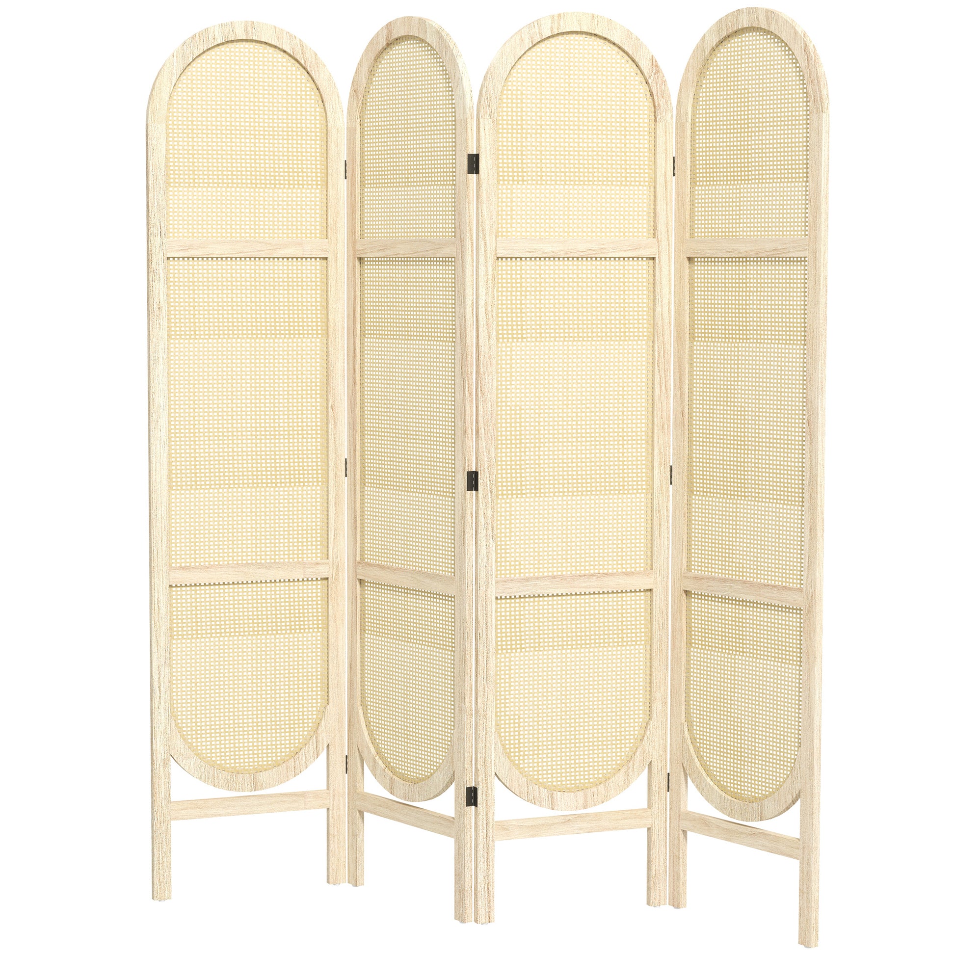 Indoor Wooden Room Divider 4 Panels 170 x 160 cm Foldable and Portable, Handwoven Pattern, Partition Screen for Living Room Bedroom Home, Natural Wood