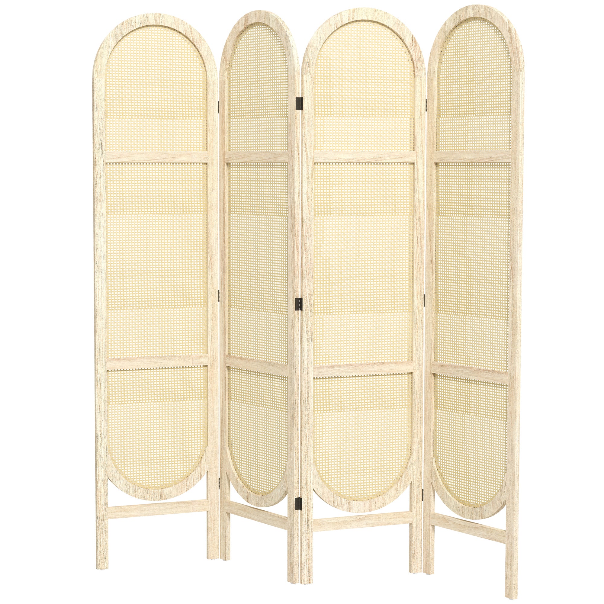 Indoor Wooden Room Divider 4 Panels 170 x 160 cm Foldable and Portable, Handwoven Pattern, Partition Screen for Living Room Bedroom Home, Natural Wood