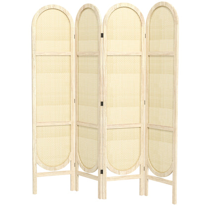 Indoor Wooden Room Divider 4 Panels 170 x 160 cm Foldable and Portable, Handwoven Pattern, Partition Screen for Living Room Bedroom Home, Natural Wood