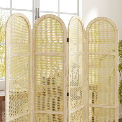 Indoor Wooden Room Divider 4 Panels 170 x 160 cm Foldable and Portable, Handwoven Pattern, Partition Screen for Living Room Bedroom Home, Natural Wood