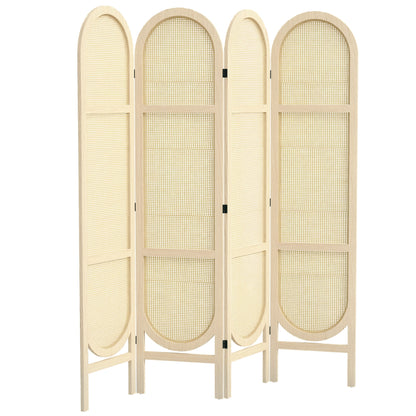 Indoor Wooden Room Divider 4 Panels 170 x 160 cm Foldable and Portable, Handwoven Pattern, Partition Screen for Living Room Bedroom Home, Natural Wood