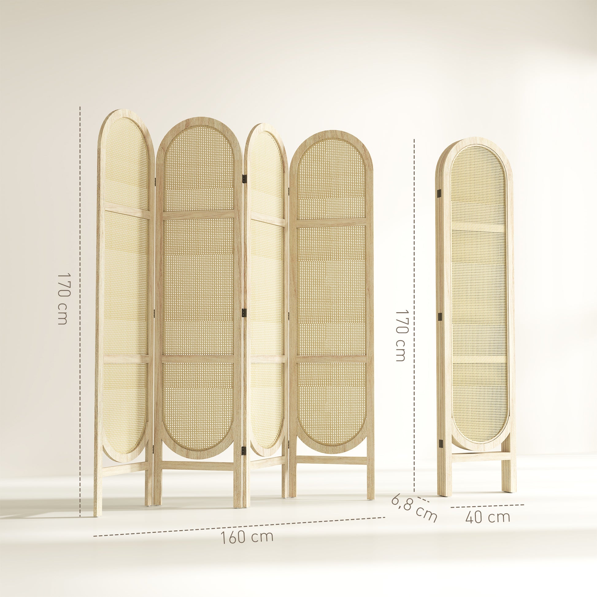 Indoor Wooden Room Divider 4 Panels 170 x 160 cm Foldable and Portable, Handwoven Pattern, Partition Screen for Living Room Bedroom Home, Natural Wood