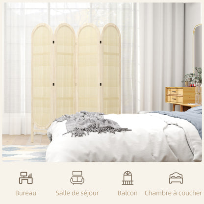 Indoor Wooden Room Divider 4 Panels 170 x 160 cm Foldable and Portable, Handwoven Pattern, Partition Screen for Living Room Bedroom Home, Natural Wood