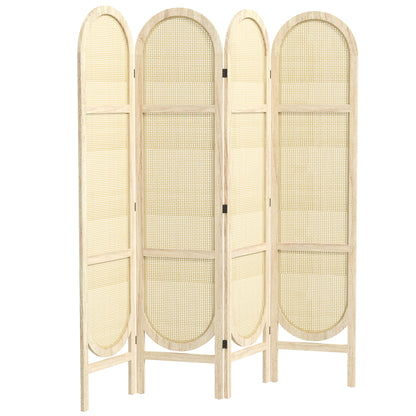 Indoor Wooden Room Divider 4 Panels 170 x 160 cm Foldable and Portable, Handwoven Pattern, Partition Screen for Living Room Bedroom Home, Natural Wood