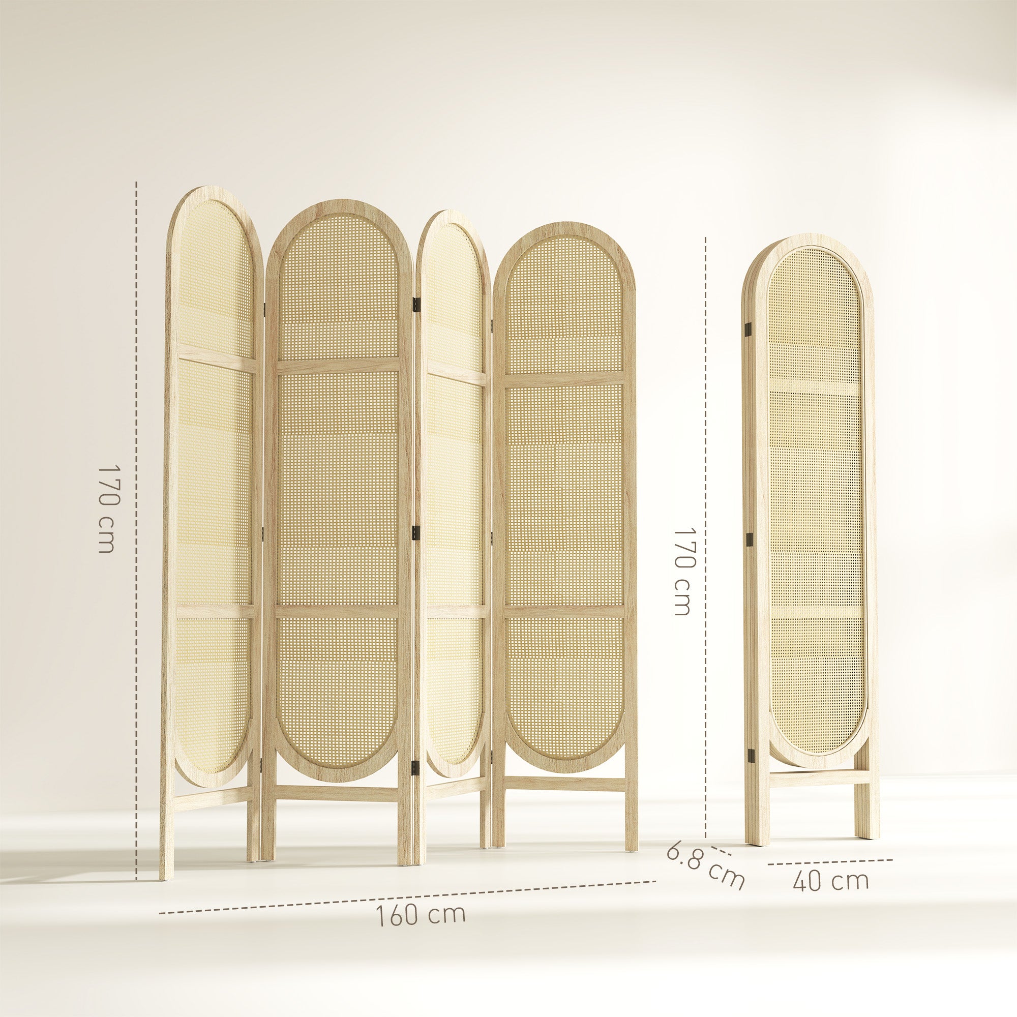 Indoor Wooden Room Divider 4 Panels 170 x 160 cm Foldable and Portable, Handwoven Pattern, Partition Screen for Living Room Bedroom Home, Natural Wood