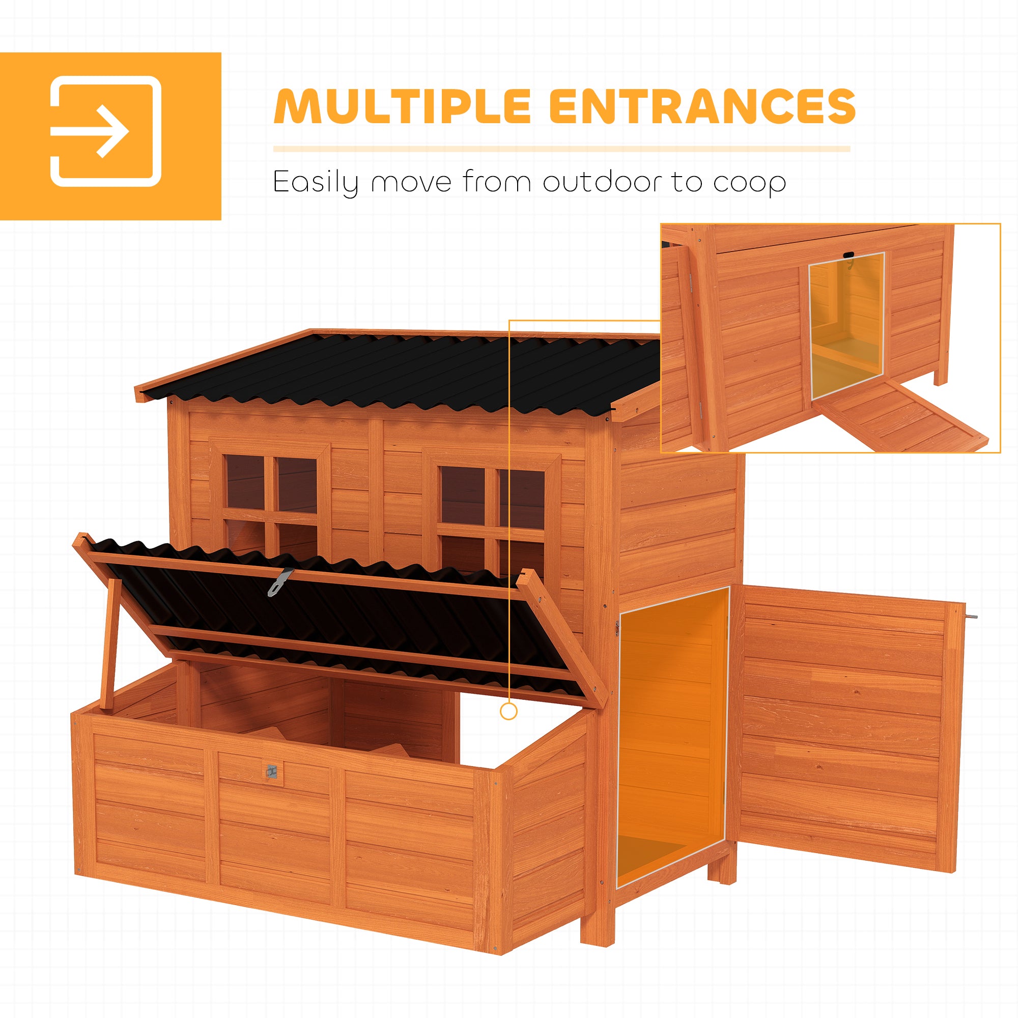 Wooden Chicken Coop 39.4×33.9×39.4 in (100×86×100 cm) — Run Access, Nest Box, Waterproof Roof, 2 Roosts, Convertible Ramp, for 4–6 Hens (Orange)