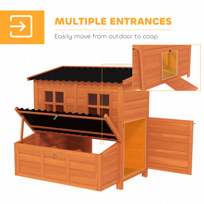 Wooden Chicken Coop 39.4×33.9×39.4 in (100×86×100 cm) — Run Access, Nest Box, Waterproof Roof, 2 Roosts, Convertible Ramp, for 4–6 Hens (Orange)