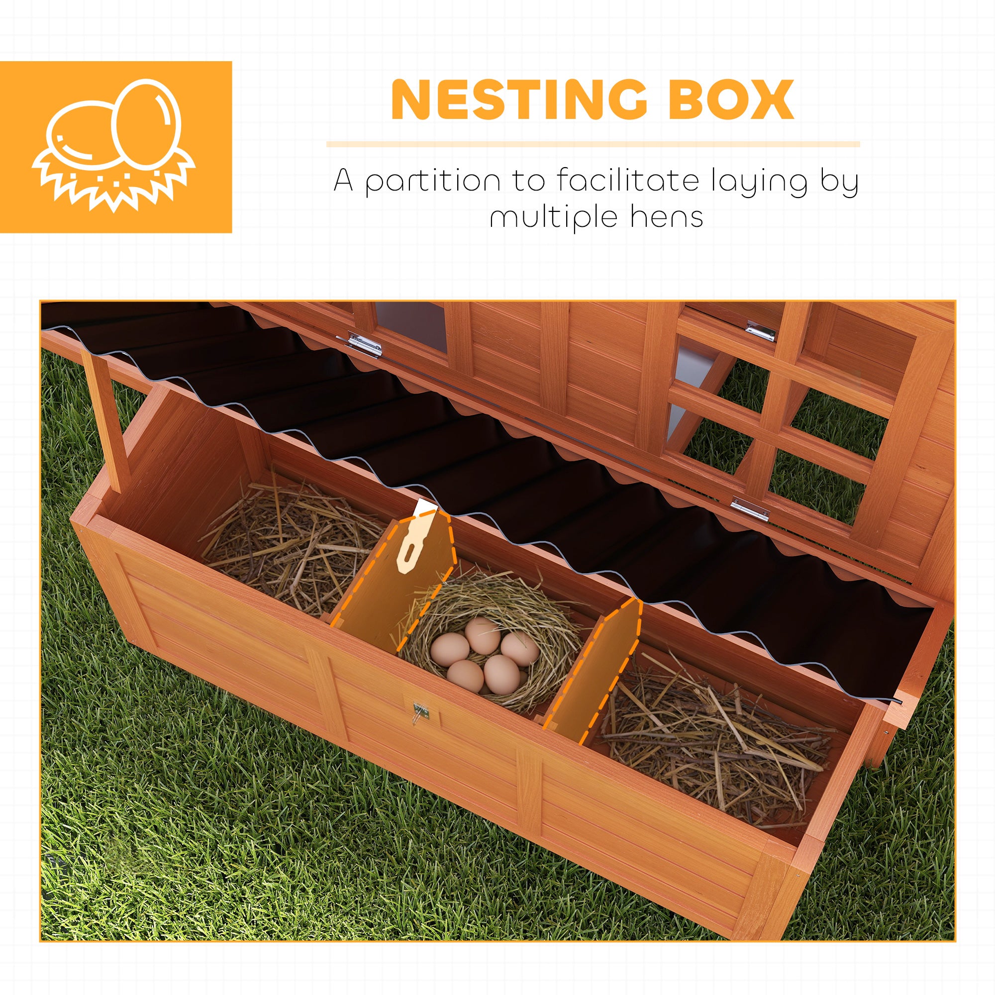 Wooden Chicken Coop 39.4×33.9×39.4 in (100×86×100 cm) — Run Access, Nest Box, Waterproof Roof, 2 Roosts, Convertible Ramp, for 4–6 Hens (Orange)