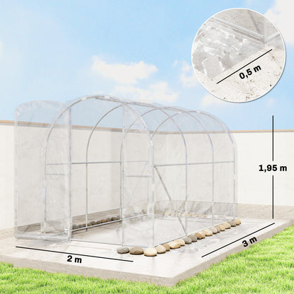 Tunnel Greenhouse 3 x 2 x 1.95 m (9.8 x 6.6 x 6.4 ft), 6 m² (64.6 sq ft), 150 g/m² UV PE Cover with Hinged Door — For Vegetables, Plants & Flowers