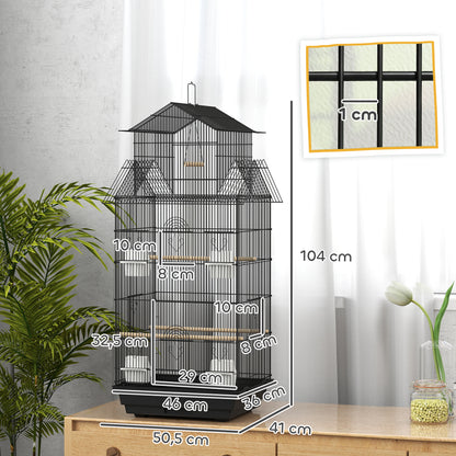 Steel Bird Cage Aviary with Feeders Perches Swing and Removable Tray Large Cage for Parrots Canary Budgerigar 50.5x41x104 cm Black