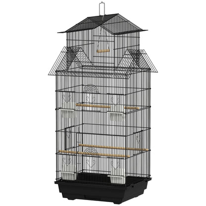 Steel Bird Cage Aviary with Feeders Perches Swing and Removable Tray Large Cage for Parrots Canary Budgerigar 50.5x41x104 cm Black