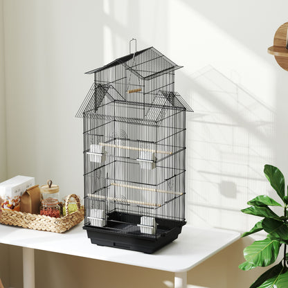 Steel Bird Cage Aviary with Feeders Perches Swing and Removable Tray Large Cage for Parrots Canary Budgerigar 50.5x41x104 cm Black
