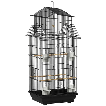 Steel Bird Cage Aviary with Feeders Perches Swing and Removable Tray Large Cage for Parrots Canary Budgerigar 50.5x41x104 cm Black