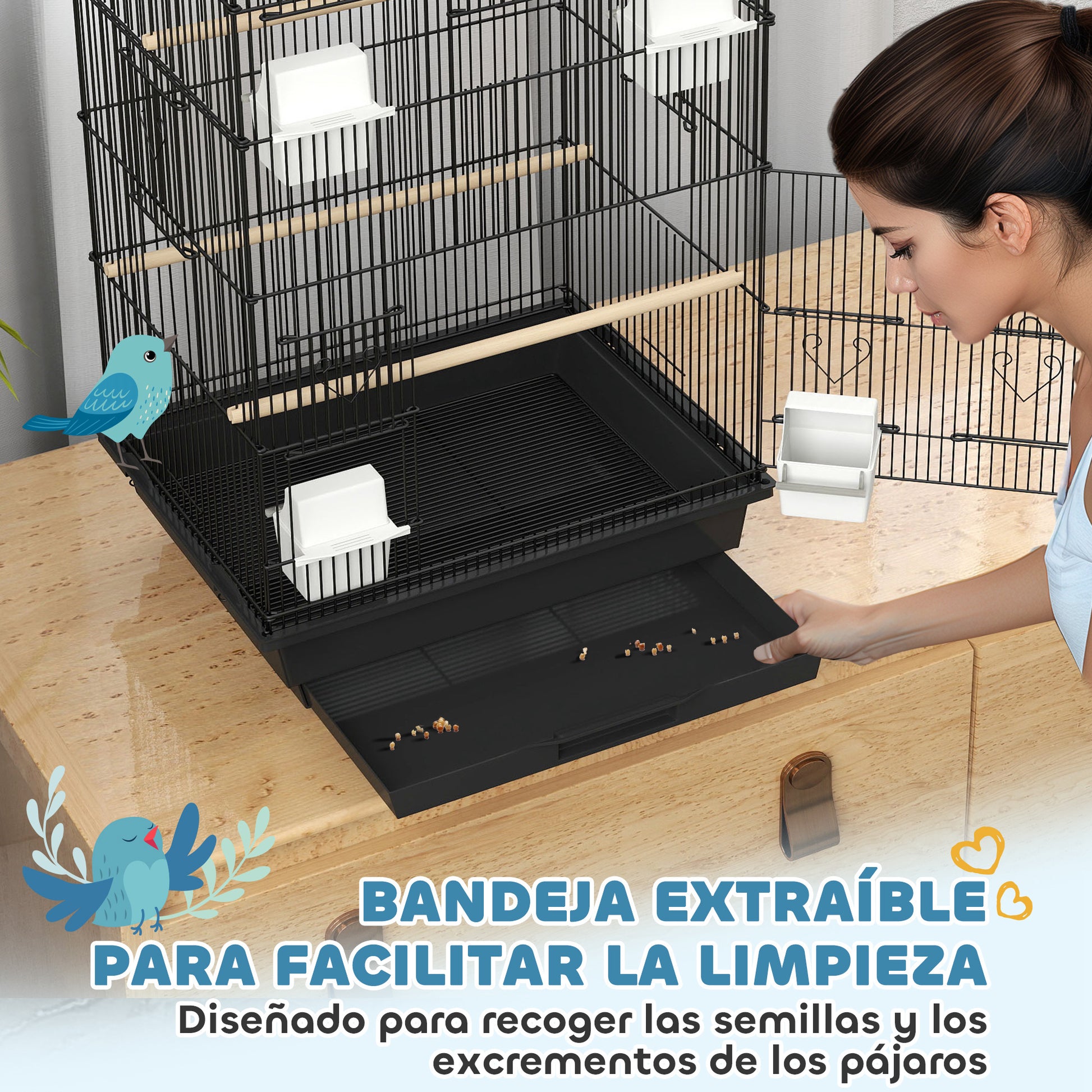 Steel Bird Cage Aviary with Feeders Perches Swing and Removable Tray Large Cage for Parrots Canary Budgerigar 50.5x41x104 cm Black