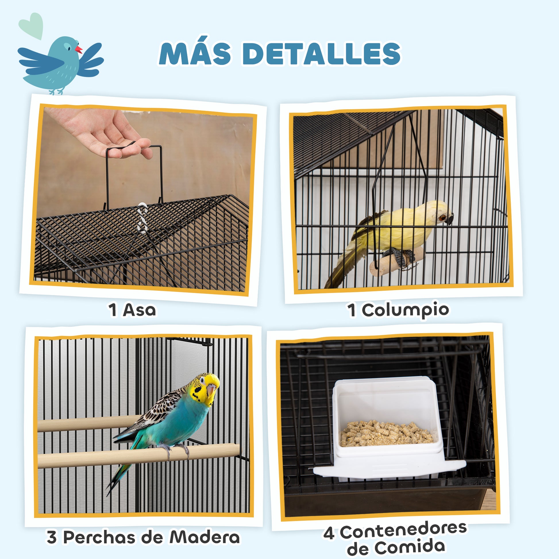 Steel Bird Cage Aviary with Feeders Perches Swing and Removable Tray Large Cage for Parrots Canary Budgerigar 50.5x41x104 cm Black