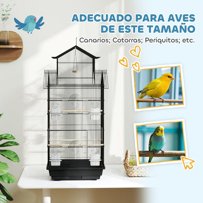 Steel Bird Cage Aviary with Feeders Perches Swing and Removable Tray Large Cage for Parrots Canary Budgerigar 50.5x41x104 cm Black