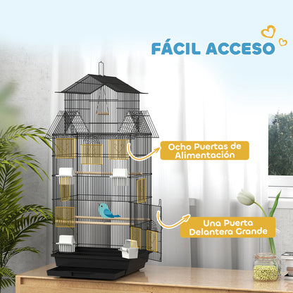 Steel Bird Cage Aviary with Feeders Perches Swing and Removable Tray Large Cage for Parrots Canary Budgerigar 50.5x41x104 cm Black