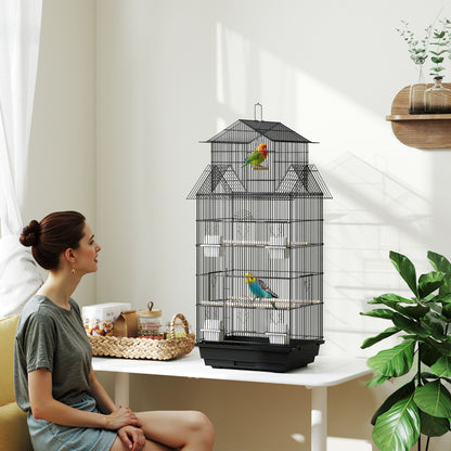 Steel Bird Cage Aviary with Feeders Perches Swing and Removable Tray Large Cage for Parrots Canary Budgerigar 50.5x41x104 cm Black