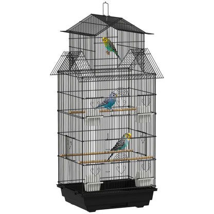 Steel Bird Cage Aviary with Feeders Perches Swing and Removable Tray Large Cage for Parrots Canary Budgerigar 50.5x41x104 cm Black