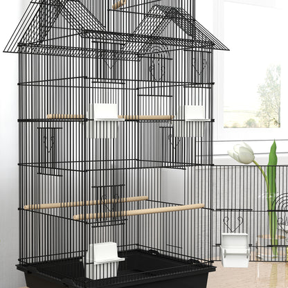 Steel Bird Cage Aviary with Feeders Perches Swing and Removable Tray Large Cage for Parrots Canary Budgerigar 50.5x41x104 cm Black