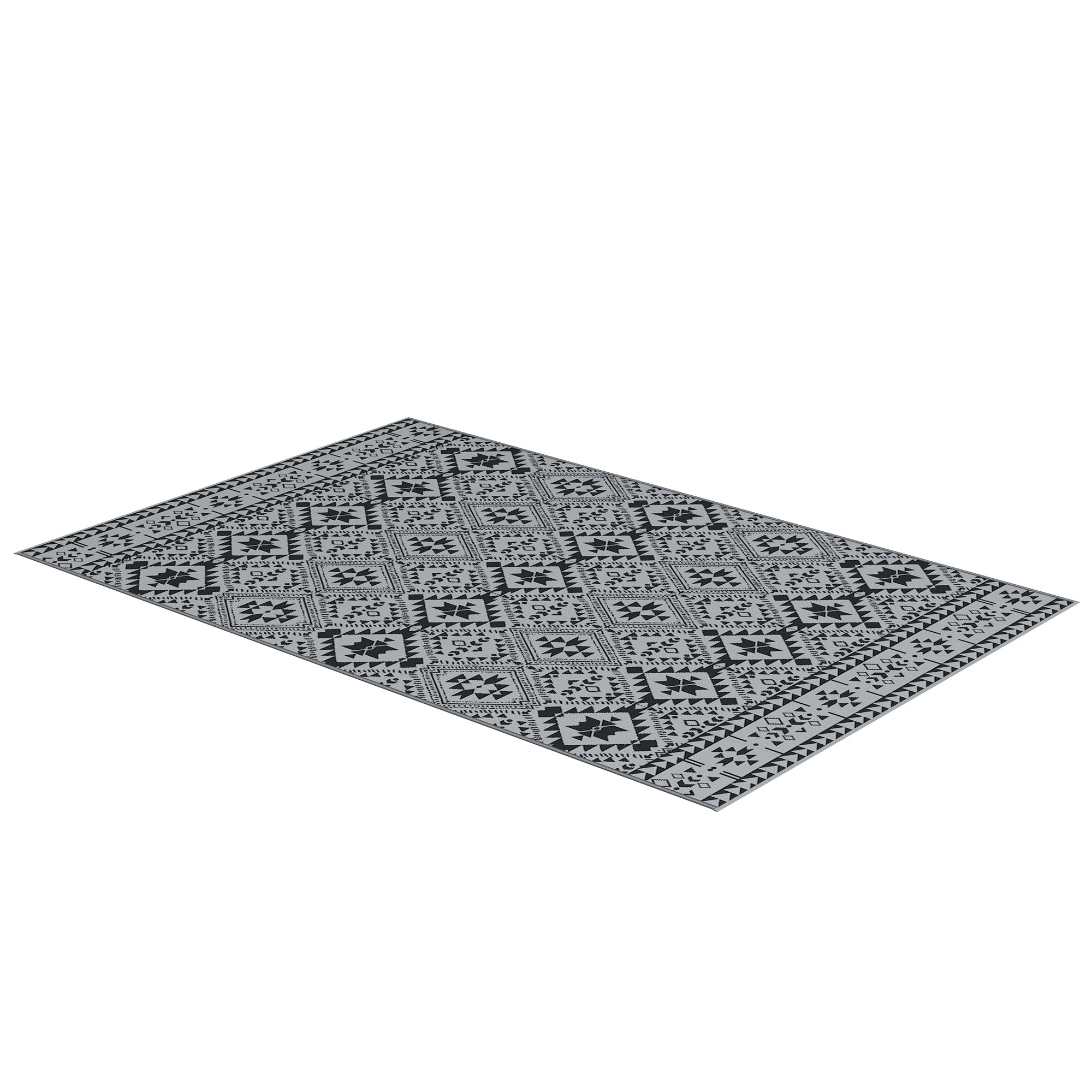 Outdoor Carpet, Plastic Rug Waterproof Reversible Rug, Garden Rug for Camping, Patio, Black+Gray, 182 x 274 cm