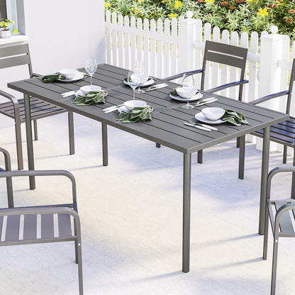Outdoor Dining Table 65 x 31.5 in for 6 — Slatted Metal Top, Powder-Coated Steel Frame, Weather-Resistant (Dark Gray)