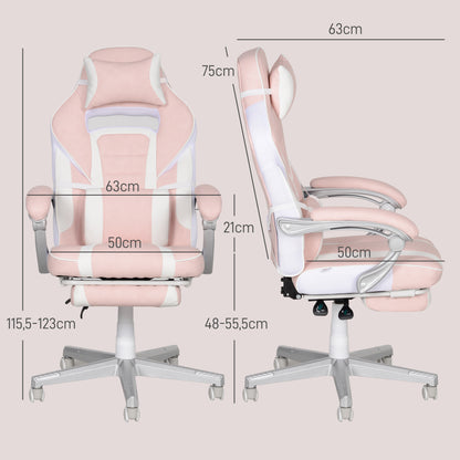 Gaming Chair with Footrest, Height Adjustable Desk Chair with Head and Lumbar Pillows, Rotatable Gaming Seat with Reclining Backrest, Faux Leather, up to 120 kg, Pink