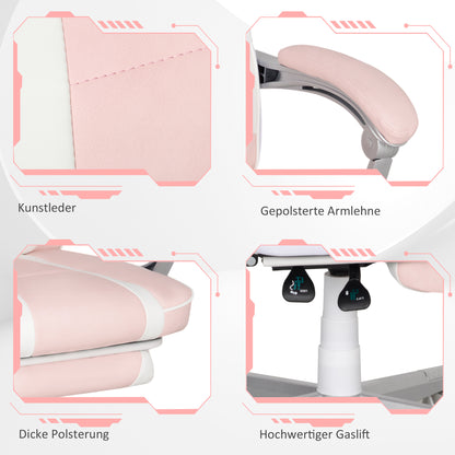 Gaming Chair with Footrest, Height Adjustable Desk Chair with Head and Lumbar Pillows, Rotatable Gaming Seat with Reclining Backrest, Faux Leather, up to 120 kg, Pink