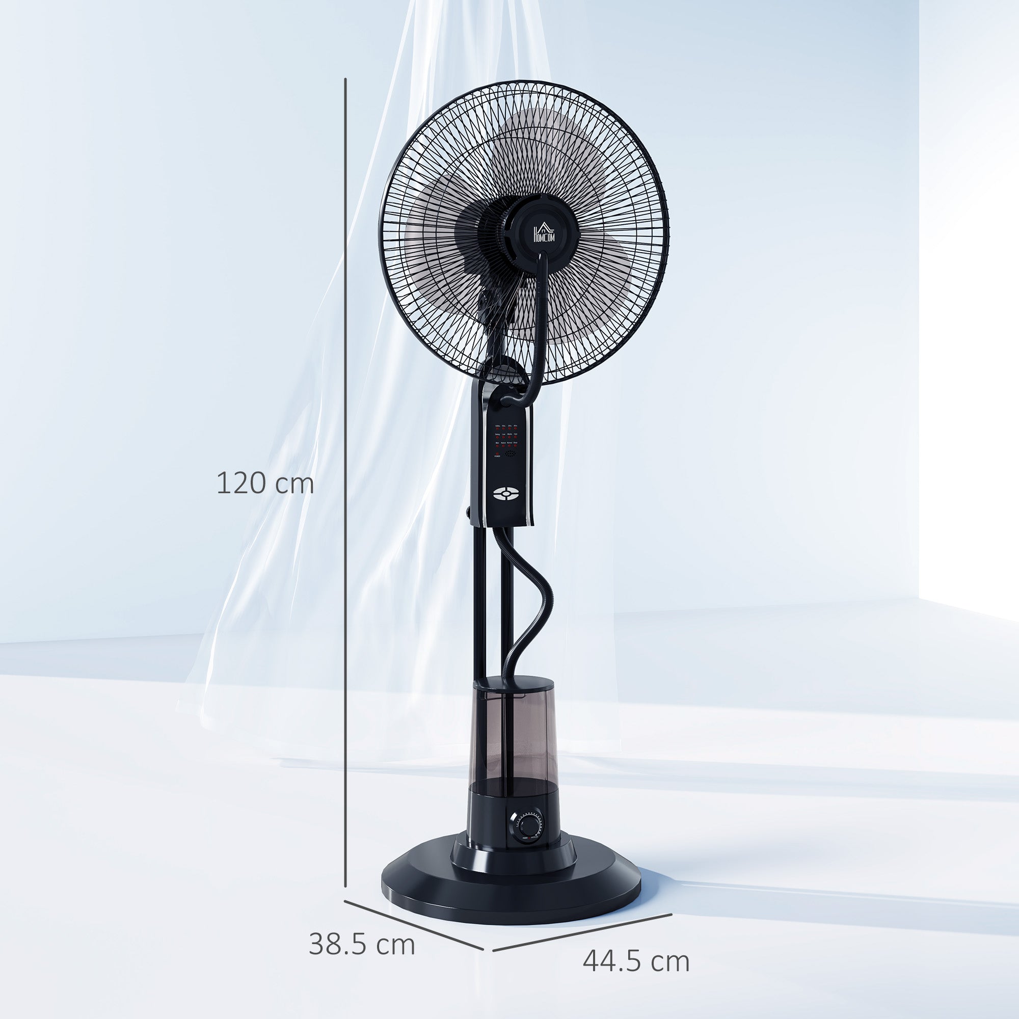 Mist Fan Mist Pedestal Fan with Water Oscillating 75 W Timer Tank 3.2L Remote Control 3 Speeds 3 Blades and LED Screen Ø44.5 cm Black