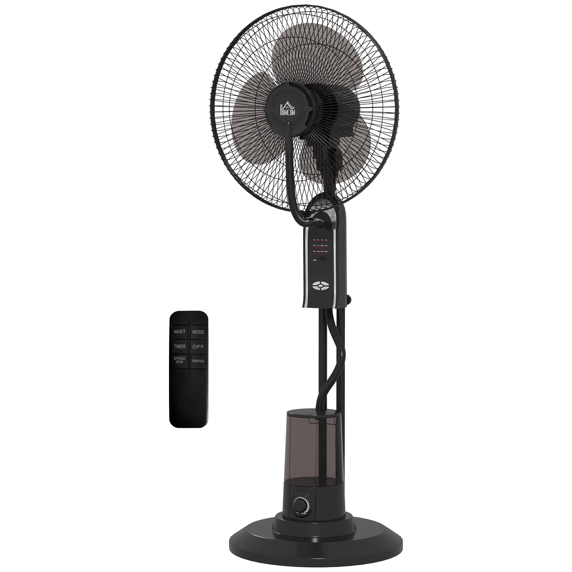 Mist Fan Mist Pedestal Fan with Water Oscillating 75 W Timer Tank 3.2L Remote Control 3 Speeds 3 Blades and LED Screen Ø44.5 cm Black
