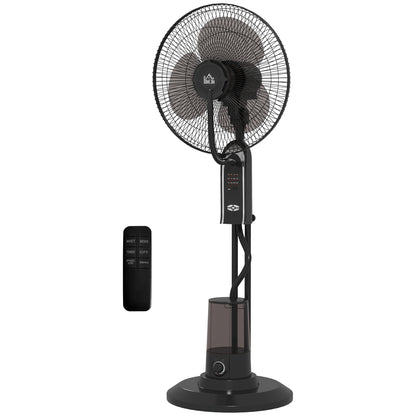 Mist Fan Mist Pedestal Fan with Water Oscillating 75 W Timer Tank 3.2L Remote Control 3 Speeds 3 Blades and LED Screen Ø44.5 cm Black