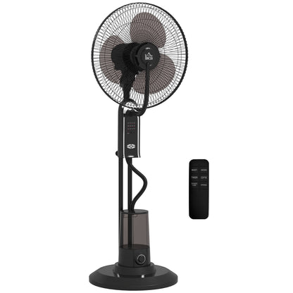 Mist Fan Mist Pedestal Fan with Water Oscillating 75 W Timer Tank 3.2L Remote Control 3 Speeds 3 Blades and LED Screen Ø44.5 cm Black