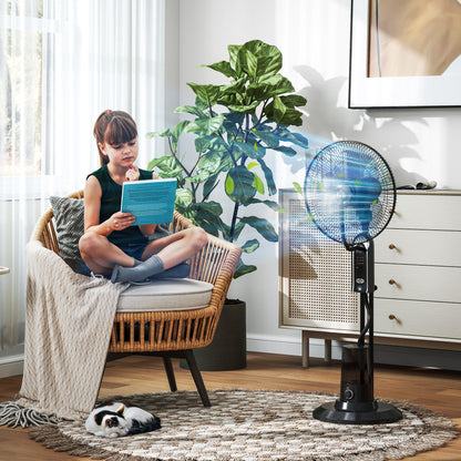 Mist Fan Mist Pedestal Fan with Water Oscillating 75 W Timer Tank 3.2L Remote Control 3 Speeds 3 Blades and LED Screen Ø44.5 cm Black