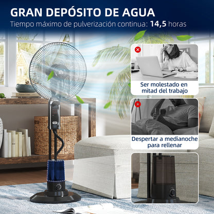 Mist Fan Mist Pedestal Fan with Water Oscillating 75 W Timer Tank 3.2L Remote Control 3 Speeds 3 Blades and LED Screen Ø44.5 cm Black