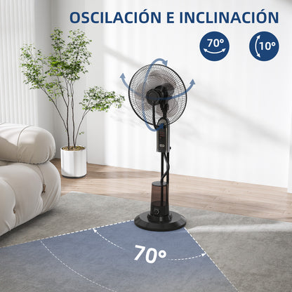 Mist Fan Mist Pedestal Fan with Water Oscillating 75 W Timer Tank 3.2L Remote Control 3 Speeds 3 Blades and LED Screen Ø44.5 cm Black