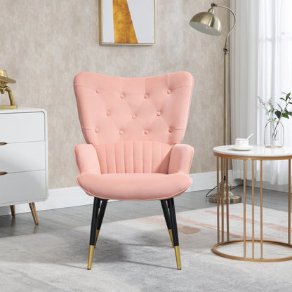 Single Armchair Bedroom Armchair Upholstered in Velvet with High Back Armrests and Steel Legs Modern Style 68x72x103 cm Pink