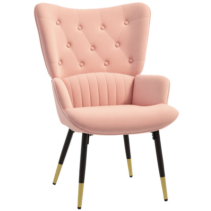 Single Armchair Bedroom Armchair Upholstered in Velvet with High Back Armrests and Steel Legs Modern Style 68x72x103 cm Pink