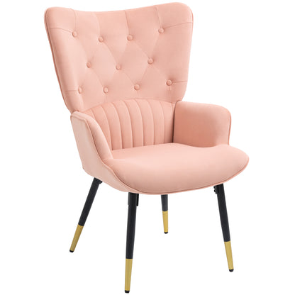 Single Armchair Bedroom Armchair Upholstered in Velvet with High Back Armrests and Steel Legs Modern Style 68x72x103 cm Pink