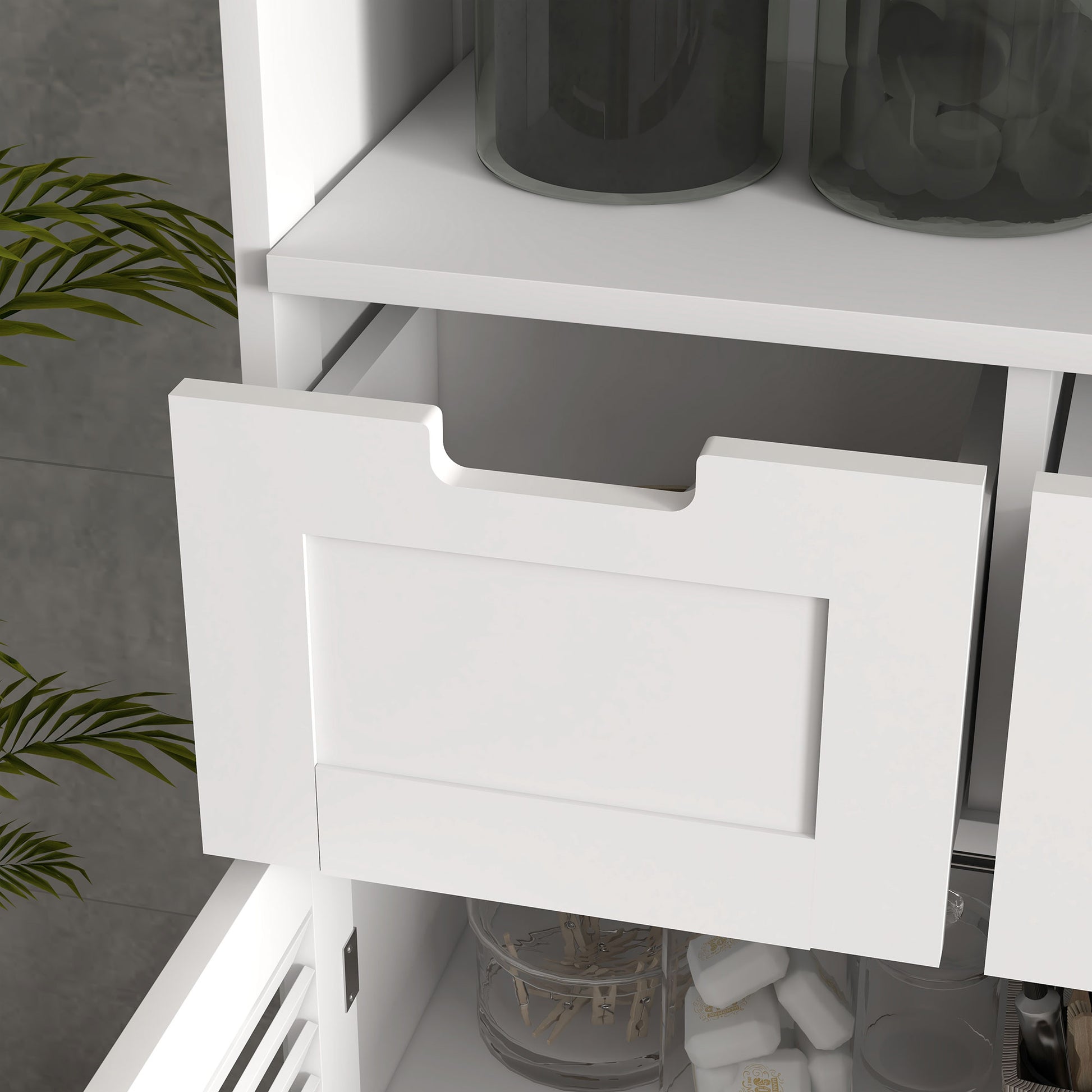 Freestanding Bathroom Cabinet, Storage Furniture, Adjustable Shelf, Space-Saving Cabinet, 2 Doors, 2 Drawers, Niche, 61 x 30.5 x 109.5 cm, White