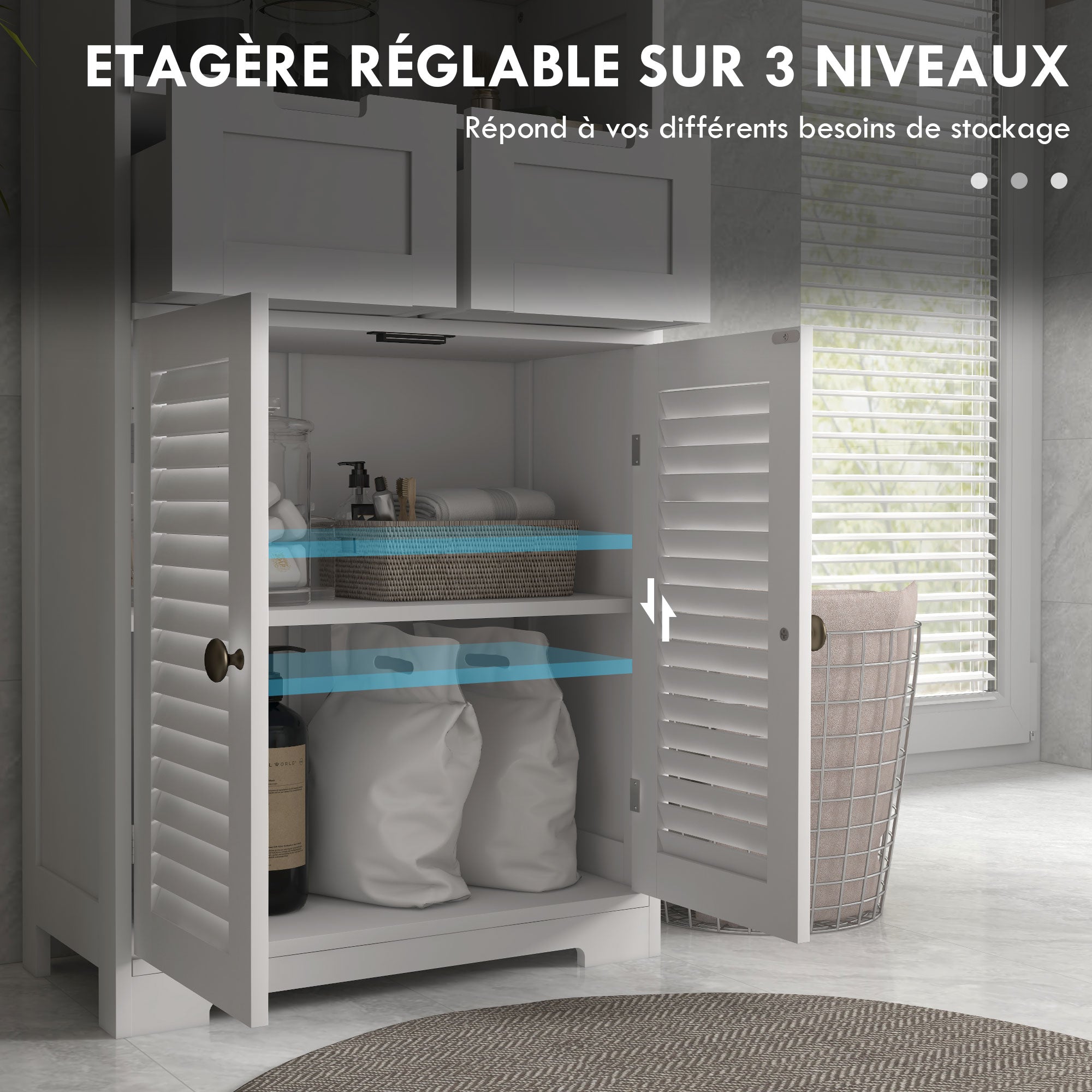 Freestanding Bathroom Cabinet, Storage Furniture, Adjustable Shelf, Space-Saving Cabinet, 2 Doors, 2 Drawers, Niche, 61 x 30.5 x 109.5 cm, White