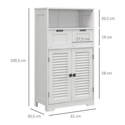 Freestanding Bathroom Cabinet, Storage Furniture, Adjustable Shelf, Space-Saving Cabinet, 2 Doors, 2 Drawers, Niche, 61 x 30.5 x 109.5 cm, White