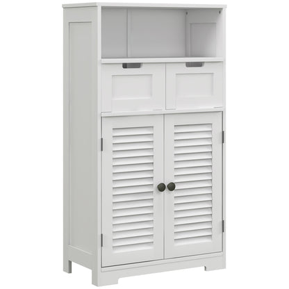 Freestanding Bathroom Cabinet, Storage Furniture, Adjustable Shelf, Space-Saving Cabinet, 2 Doors, 2 Drawers, Niche, 61 x 30.5 x 109.5 cm, White
