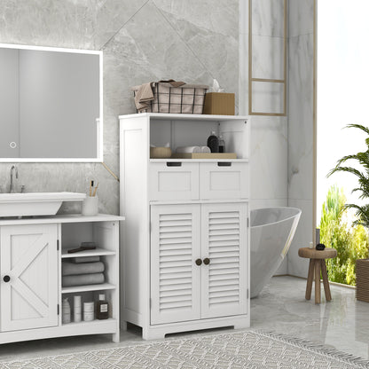 Freestanding Bathroom Cabinet, Storage Furniture, Adjustable Shelf, Space-Saving Cabinet, 2 Doors, 2 Drawers, Niche, 61 x 30.5 x 109.5 cm, White