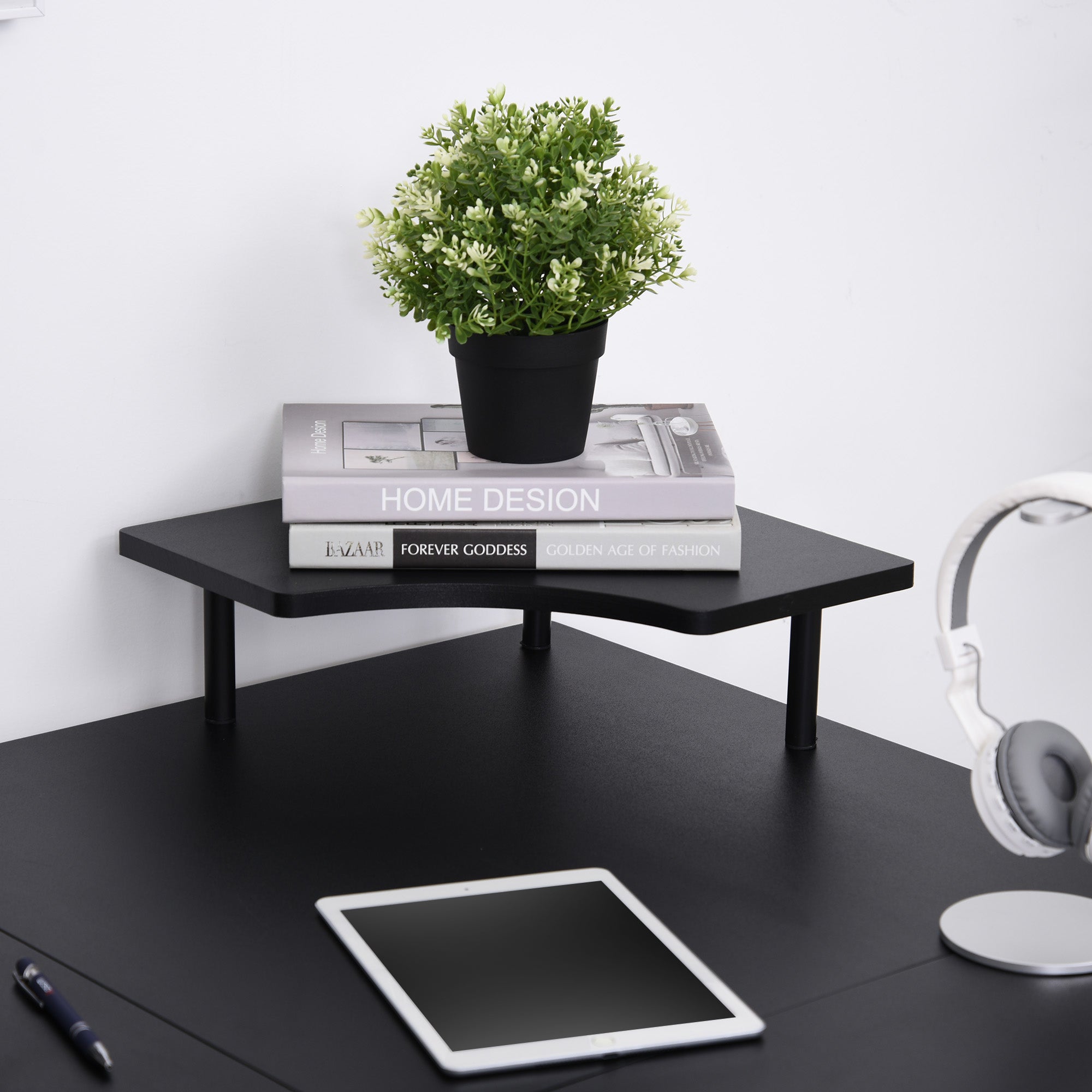 Gaming Desk for Home or Office, L-Shaped Space-Saving Desk with Retractable Keyboard Tray, 165x145x86.5cm, Black