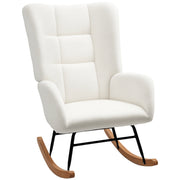 Rocking Chair, Rocking Armchair with Armrest, Teddy Velvet Look, Relax Armchair with Wooden Rockers, Rocking Nursing Chair for Bedroom, Living Room, Cream